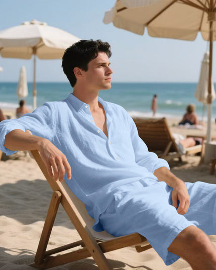 Long Sleeve Shirt Casual Shorts Beach Suit