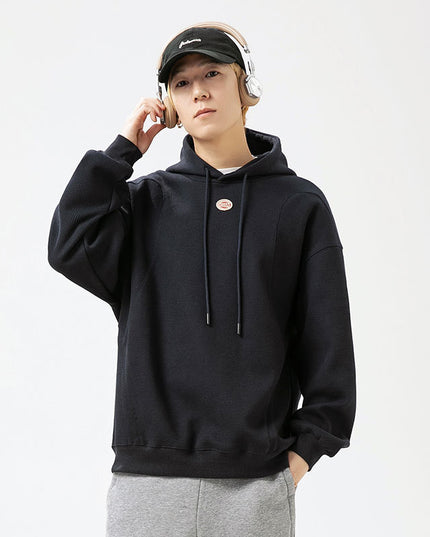 Embroidery Solid Color Patchwork Hoodie Men