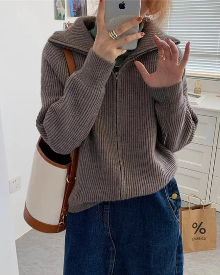 Loose Casual Laid-back Style Lapel Sweater Coat