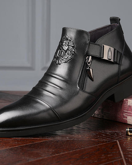 Horseshoe Heel Embossed Double-sided Pull Men's Boots