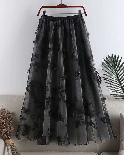 Embroidered Bow Lace Mesh Skirt Women's Mid-length