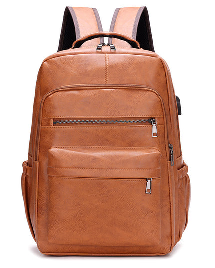 New PU Casual Large Capacity Multi-functional Retro Leather Backpack