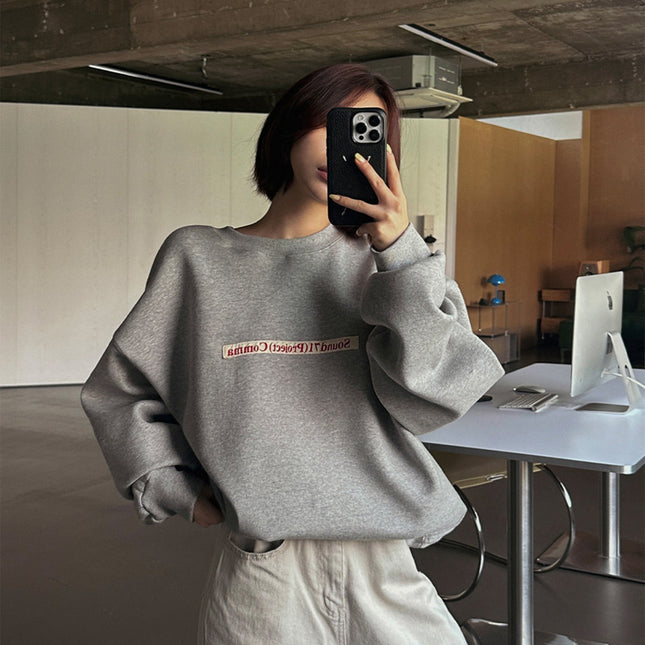 Korean Style Alphabet Embroidery Sweater Round Neck Versatile