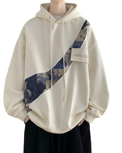 Chinese Style Embroidery Patchwork Sweater Men's Hooded Couple Coat