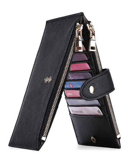 Ladies Multifunctional Card Holder Anti-theft Brush Two-way Folding PU Cross Pattern With Zipper