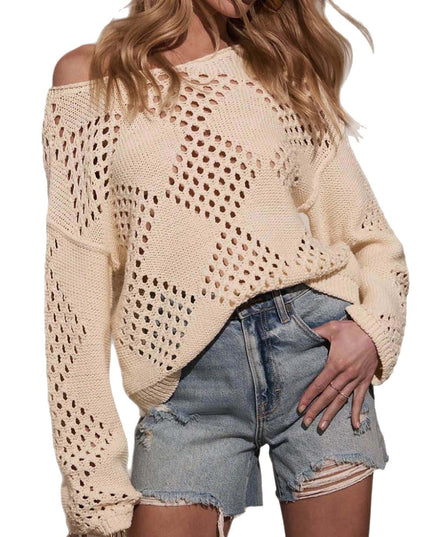 Hollow-out Off-shoulder Long Sleeve Knitted Sweater