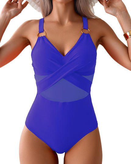 One-piece Swimsuit Women's Pure Color Mesh Bikini Swimsuit