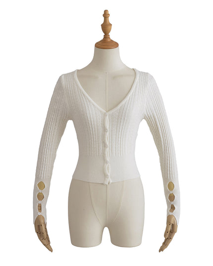 American Hot Girl Pure Desire Sexy V-neck Single-breasted Long Sleeve Sweater