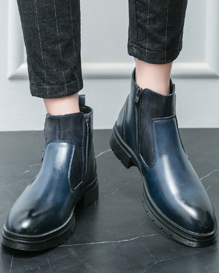 High-top British Double Buckle Slip-on Leather Boots 2023 Autumn And Winter