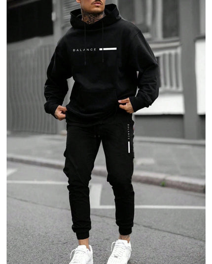 New Men's Pullover Hooded Sweater Printing Loose Sweater Suit