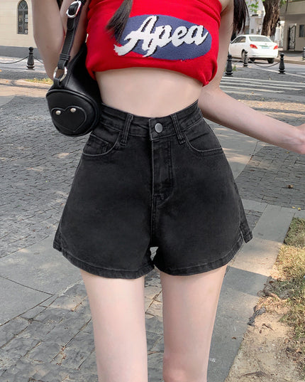 Women's High Waist Slimming A- Line Plus Size Denim Shorts
