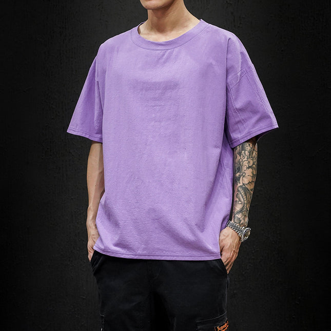 Japanese Large Size Cotton And Linen Solid Color Loose Short Sleeves