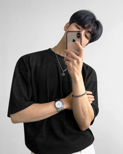 Solid Color Cotton Round Neck Half Sleeve T-shirt Top