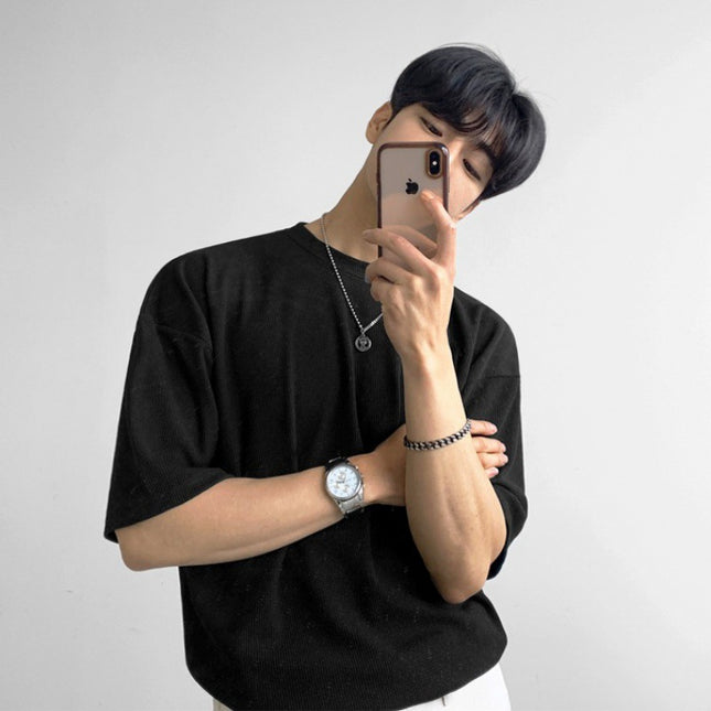 Solid Color Cotton Round Neck Half Sleeve T-shirt Top