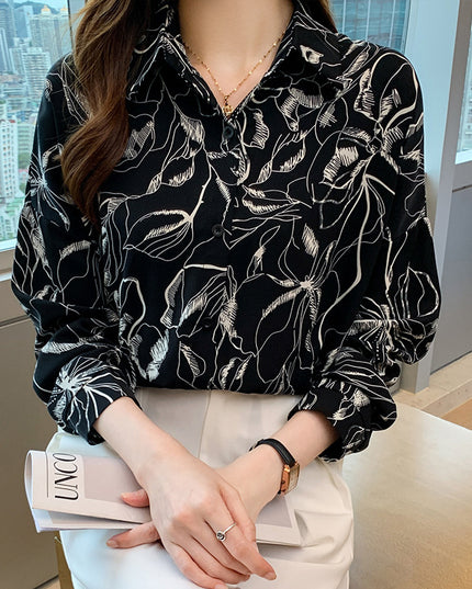 Pattern Print Lapel Drape Long-sleeved Shirt