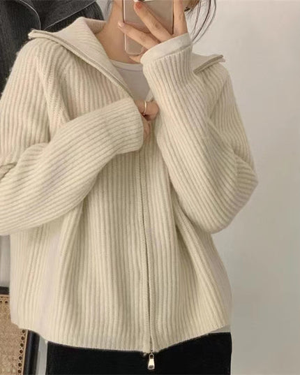 Loose Casual Laid-back Style Lapel Sweater Coat