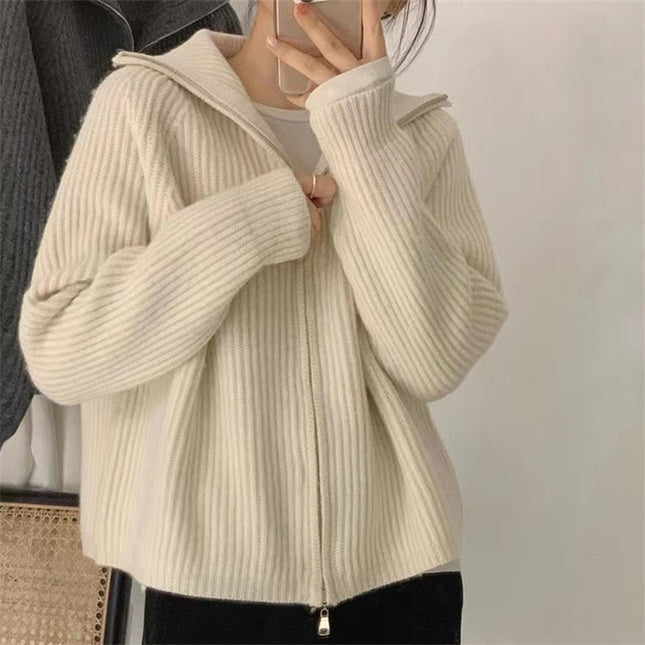 Loose Casual Laid-back Style Lapel Sweater Coat