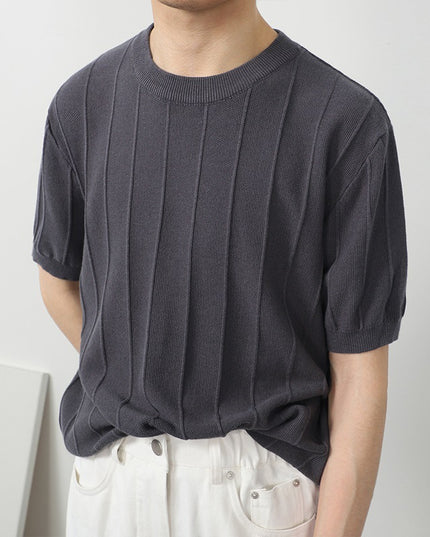 Ice Silk Knitted White Round Neck T-shirt Men's Short Sleeve
