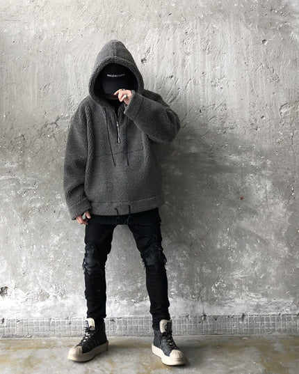 Cotton And Thickening Fleece Hoodie Imitation Lamb Wool Hooded Jacket