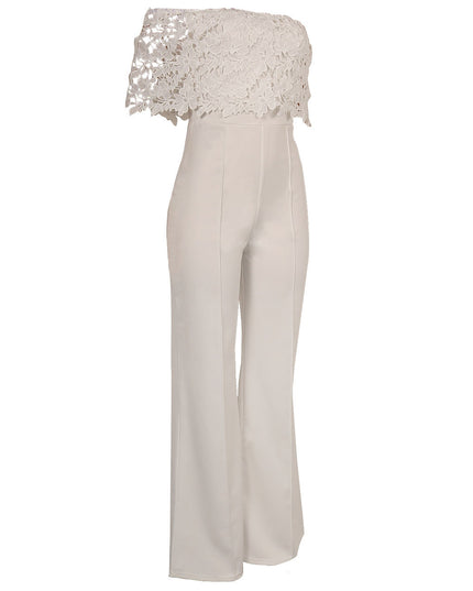 Sexy Tight One-neck Water-soluble Embroidered Jumpsuit