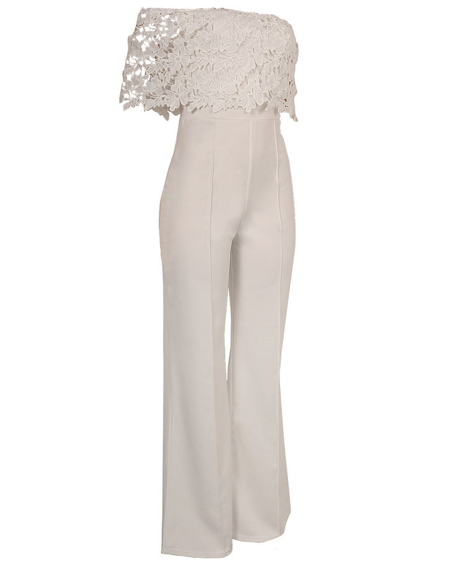 Sexy Tight One-neck Water-soluble Embroidered Jumpsuit