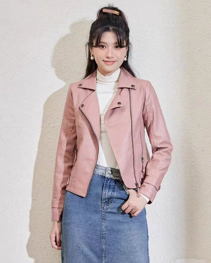 Women's Pu Motorcycle Leather Short Korean Slim Fit Plus Size