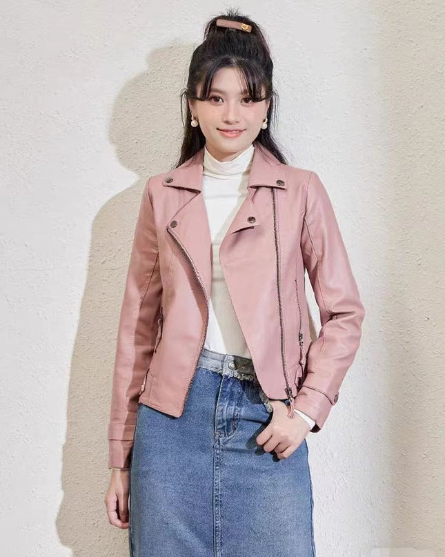 Women's Pu Motorcycle Leather Short Korean Slim Fit Plus Size