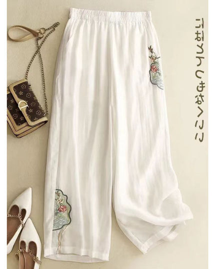 Cropped Pants Cotton Linen Casual Pants Chinese Ethnic
