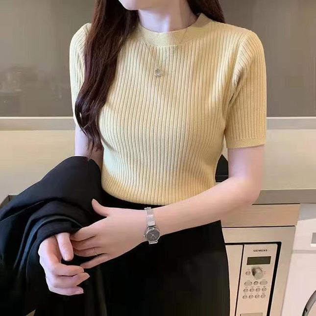 Women's Slim-fit Knitted Short-sleeved Sweater