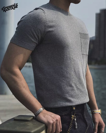 American Retro Breathable Italian Round Neck Knitted Short Sleeve