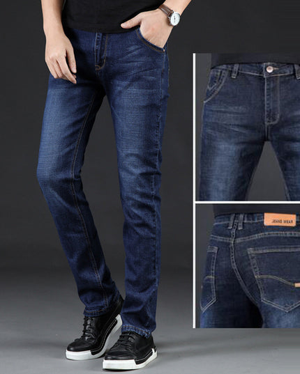 Plus Fleece Autumn And Winter Men's Jeans Straight Loose Plus Size