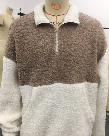 Fall Winter Men Simple Contrast Color Polar Fleece Thermal Sweater