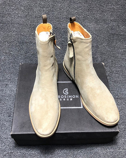 British Light Gray Zipper Men's Boots