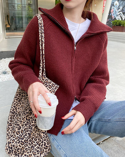 Loose Casual Laid-back Style Lapel Sweater Coat