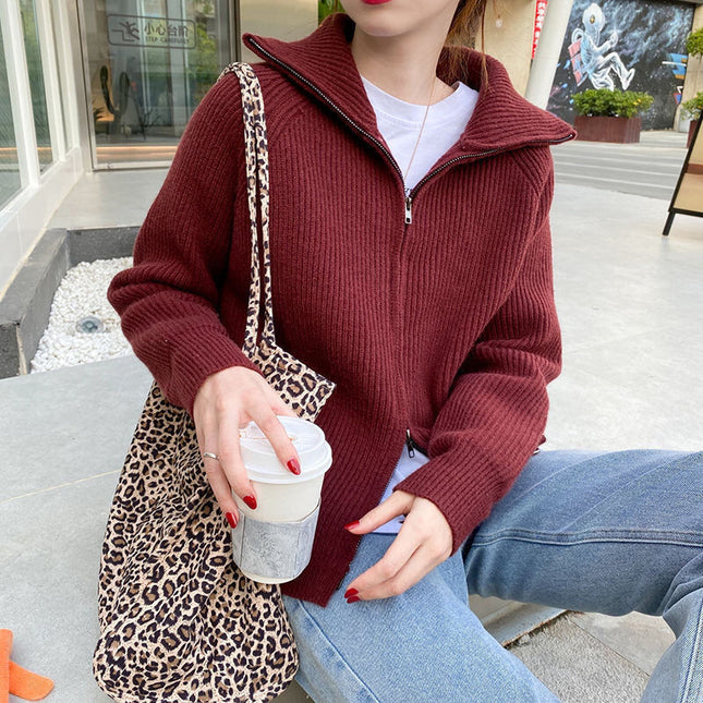 Loose Casual Laid-back Style Lapel Sweater Coat