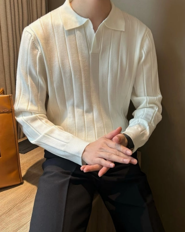 Loose Pit Striped V-neck Long Sleeve T-shirt