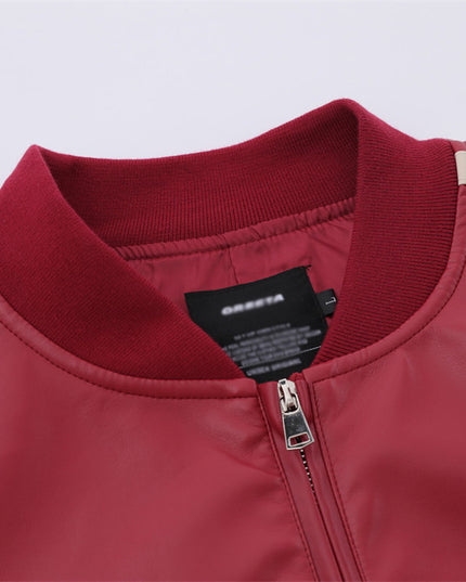 Embroidery Color Stitching Stand-collar PU Leather Coat Men