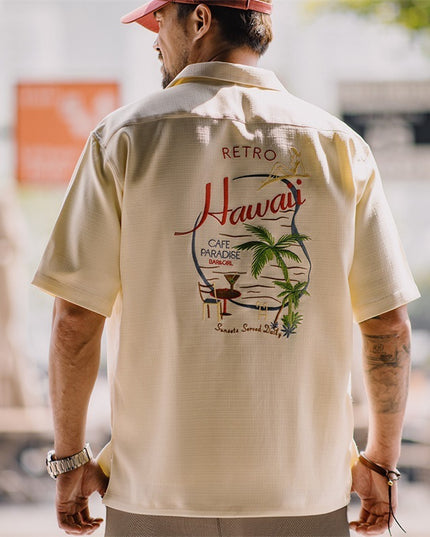 Bamboo Pattern Cuban Collar Shirt For Men