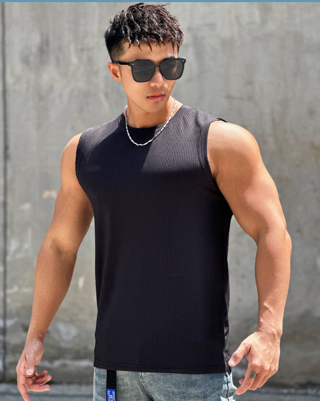 Summer Workout Vest Exercise Sleeveless Round Neck Striped Quick-drying Breathable Basketball Running Training Clothing Men