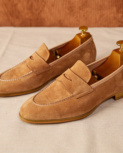 Men's Loafers With Round Toe Brown Suede