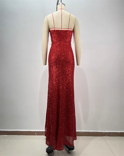 Drop-shaped Diamond Sexy Low-cut High Sitt Red Paillette Tube Coat And Dress