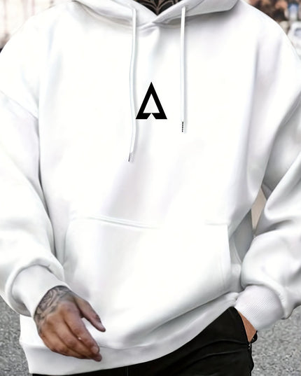 Men's Casual Geometric Pattern Hooded Sweater With Bag