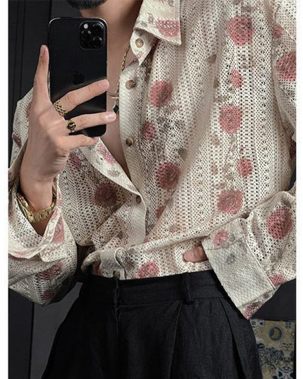 Men's Idle Style Hollow Flower Long Sleeve Shirt