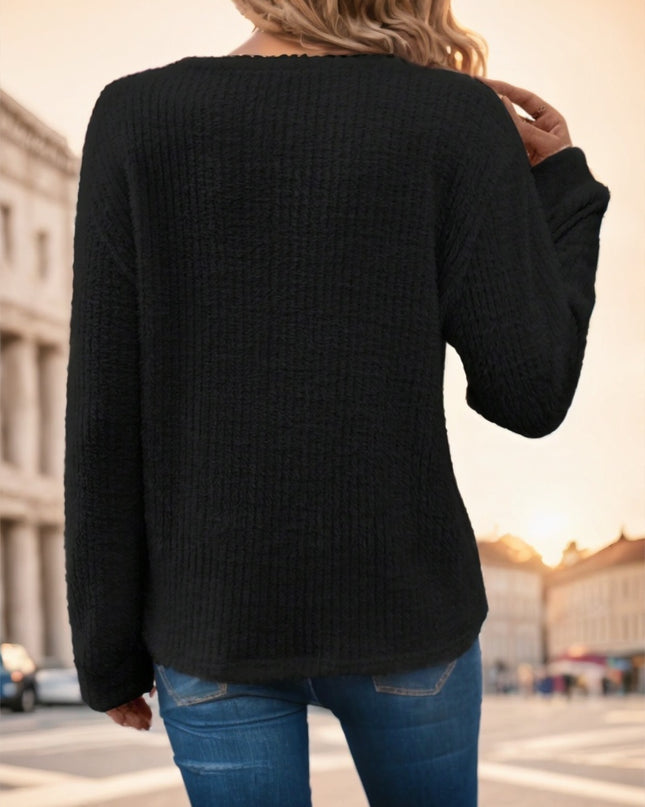 Women Plain Collar Rib Knit Casual Basic T-Shirt Blouse