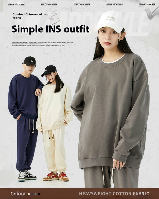Solid Color Plus Size Round Neck Sweater Casual Pants Suit