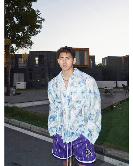 Spring And Summer American Three-dimensional Floral Shirt Niche Design Floral Long Sleeve Shirt