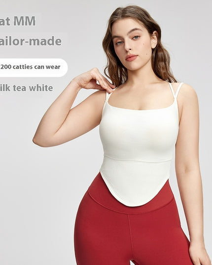 European And American Rib Plus Size Yoga Straps Outer Wear Plus-sized Chest Pad Fake Two Pieces Sexy Beauty Back Fat Sister Slimming Top