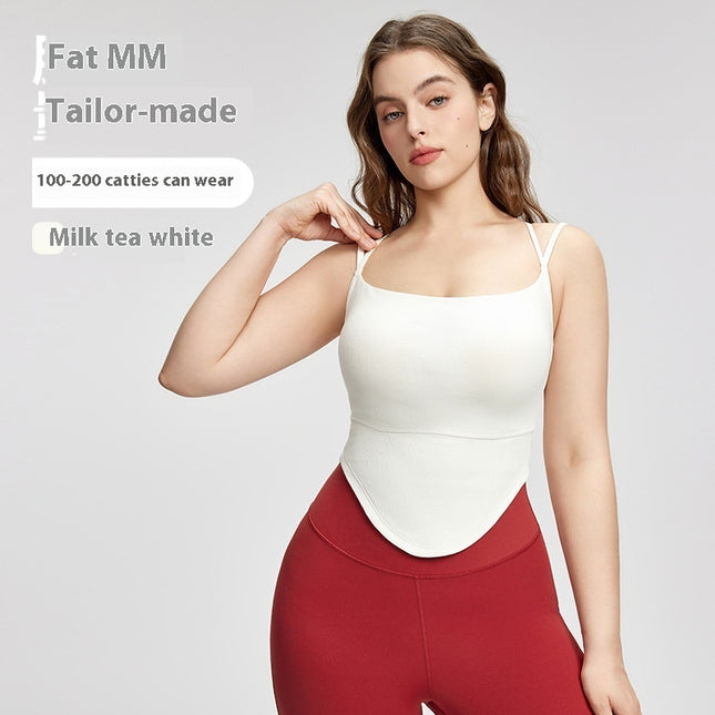 European And American Rib Plus Size Yoga Straps Outer Wear Plus-sized Chest Pad Fake Two Pieces Sexy Beauty Back Fat Sister Slimming Top