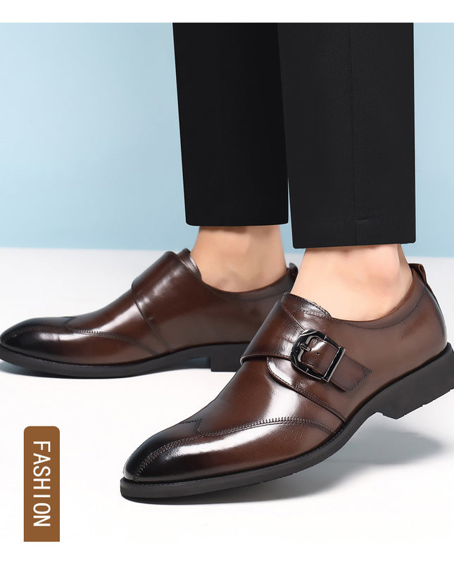 Casual Men's Buckle Color-changing Embroidered Leather Shoes