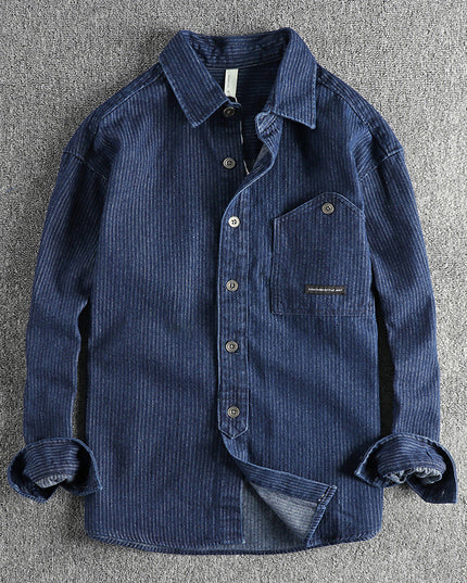 Japanese Style Stripe Denim Men's Long Sleeve Shirt